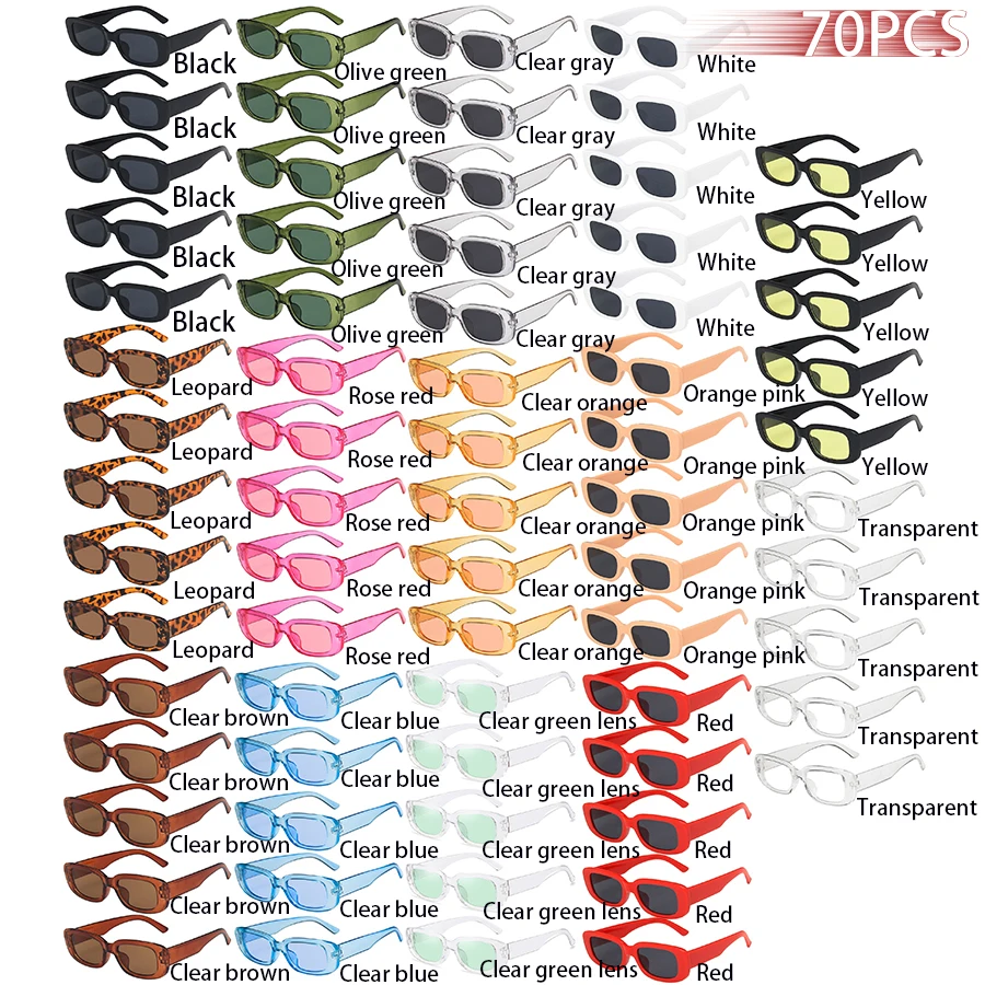 70 Stück kleine rechteckige Muster-Sonnenbrillen zum Fahren und Angeln für Damen, Vintage-Markendesigner-Sonnenbrillen, Damenbrillen – Detail 8