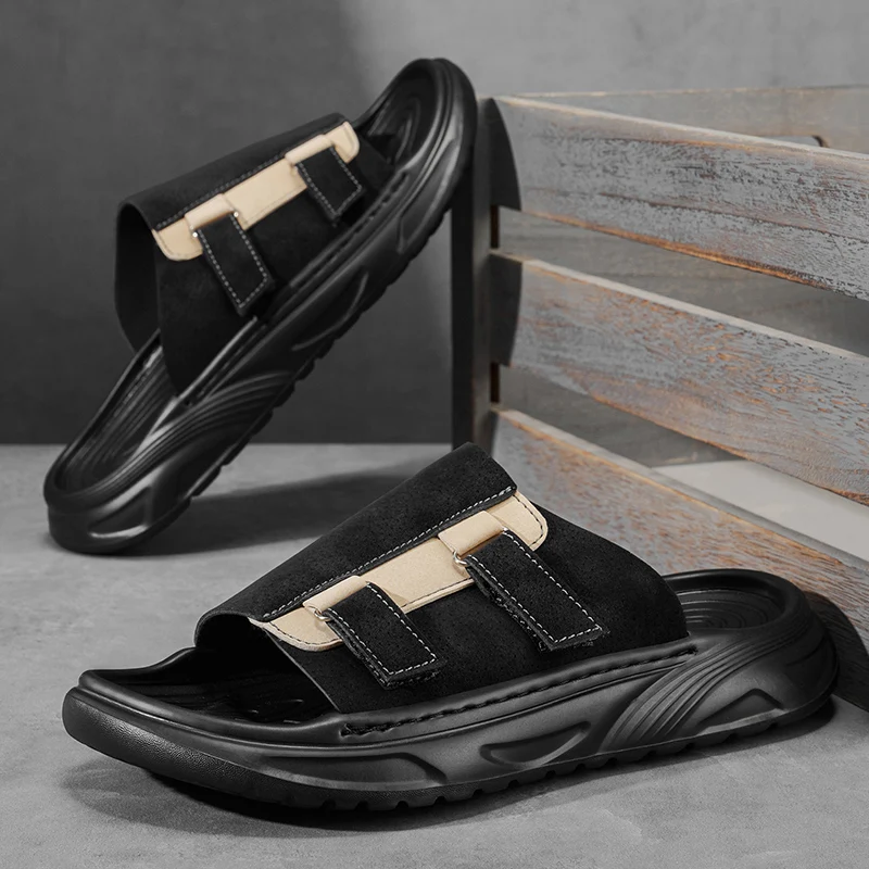 

Summer Men Adjustable Outdoor Slippers Men Slides Anti Slip Slippers Black Khaki Green Comfortable Size 39-44 Men Slippers
