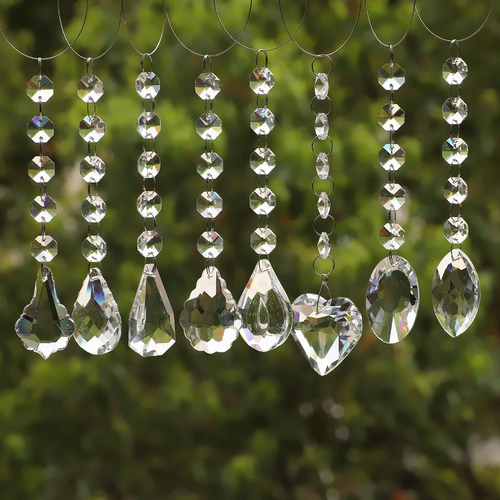 ZhuBI 1Lot 50mm Clear Crystal  Pendant Octagon Beads Dream Catcher Chaser Hanging Drop Home Garden Decoration
