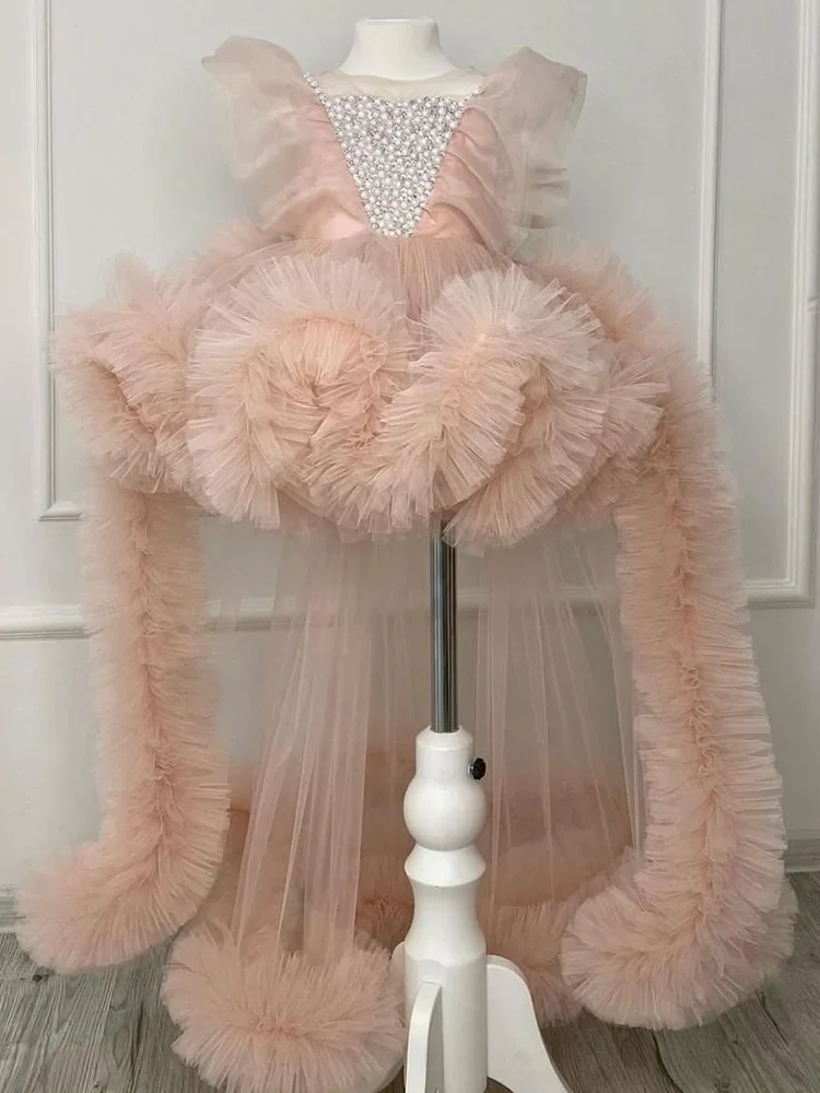 

Wholesale of Christmas children's dress with beaded, small children's puffy tail bow fashion show, European and American girls'