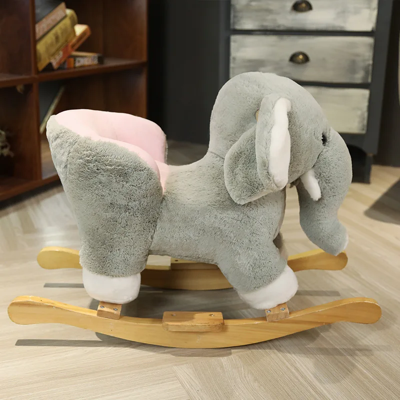 Children\'s Wooden Elephant Rabbit Rocking Horse Stroller Music Balance Chair Baby Toy Kids Birthday Gift