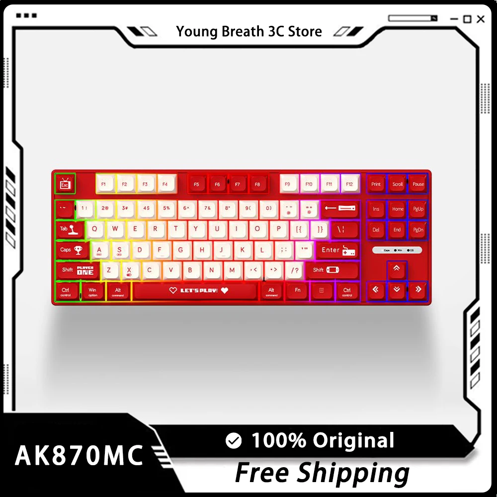 

Ajazz Ak870mc Mechanical Keyboard Bluetooth Wireless 3 Mode Hot Swap Abs Individuality Rgb Portable Gaming Office Keyboard Gifts