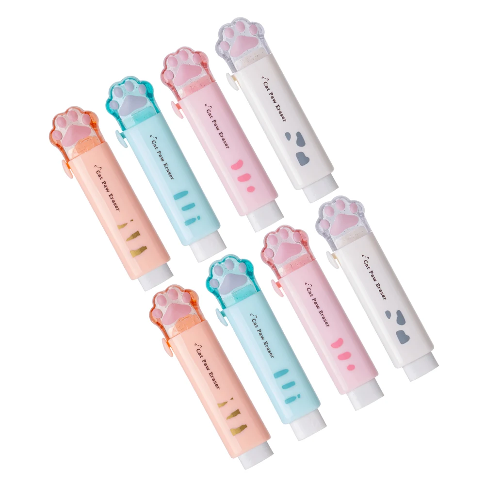 

8pcs Cat Retractable Erasers Cute Retractable Eraser School Supplies Plastic Study Drawing Kids Girls Fun Stationery