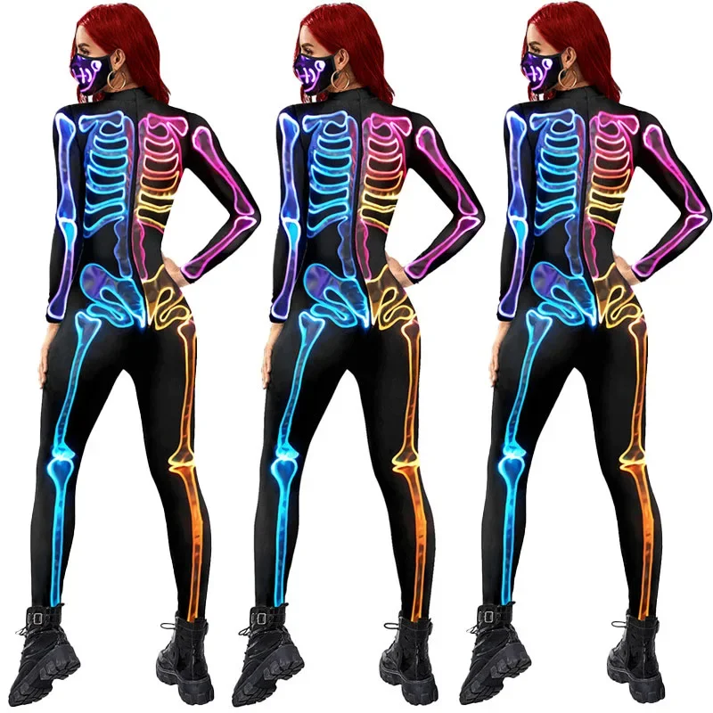 Halloween Jumpsuit Glow Fluorescent Skull Sexy Women Devil Ghost Party Carnival Performance Straszny kostium Dzieci Dziewczyna Dzień Zmarłych