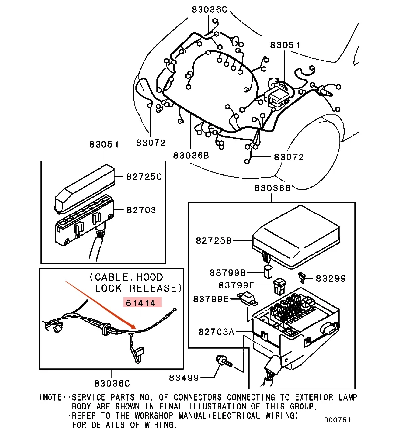 

Hood Lock Release Cable for Mitsubishi Outlander Airtrek CU2W CU4W CU5W 2001-2008 MR487756
