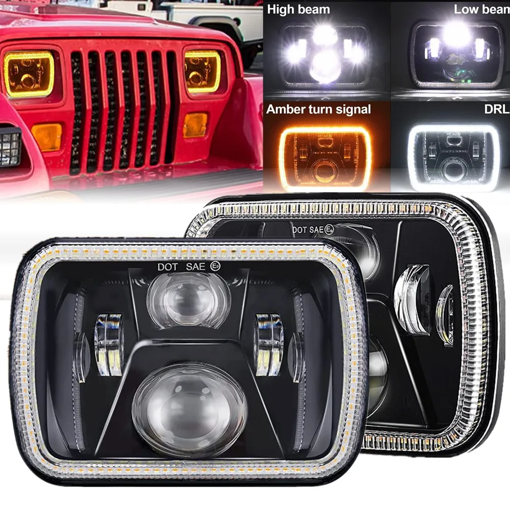 2pc 110W DOT H6054 5x7 7x6 Led Headlights For Jeep Cherokee XJ Wrangler YJ Ford Accessories Rectangular Headlights