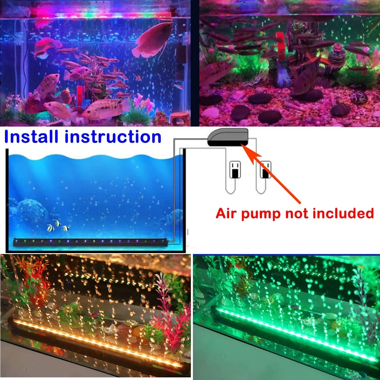 LED Air Bubble Light Aquarium Lamp Underwater Submersible Fish Tank Light Color Changing Making Oxygen for Fish Tank