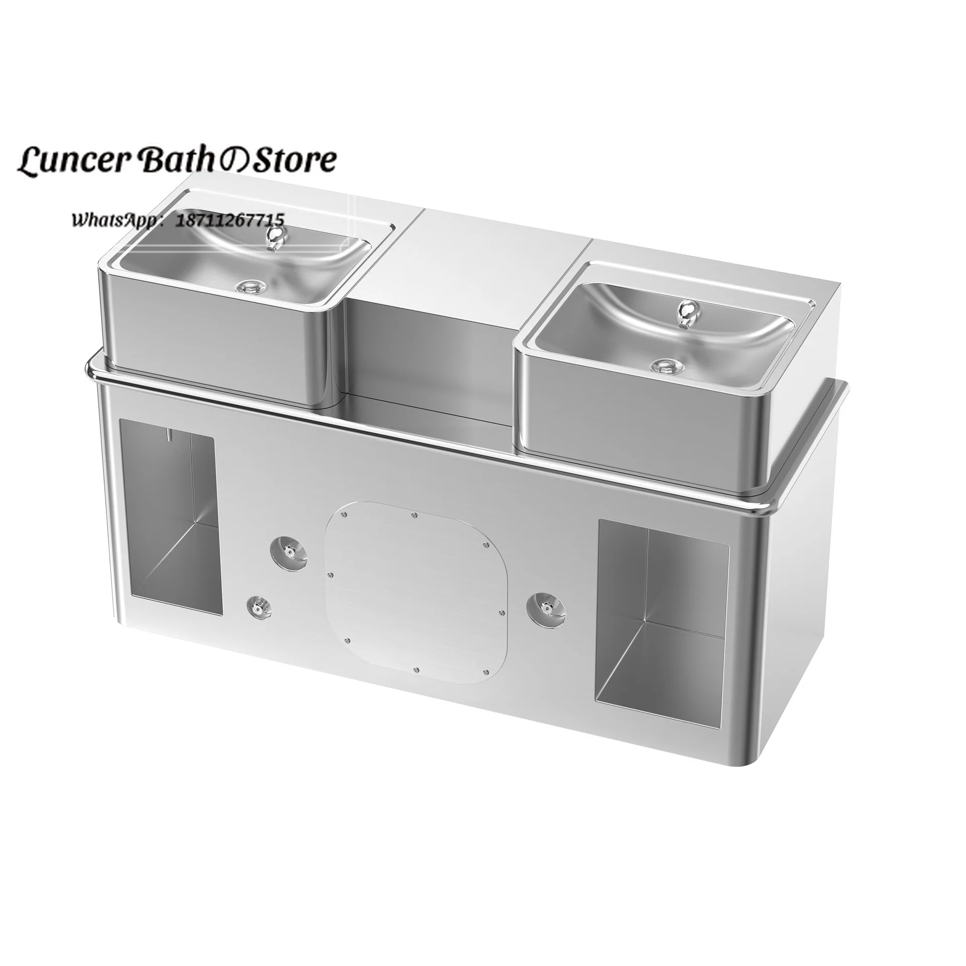 Platform-mounted 304 stainless steel double bowl sink