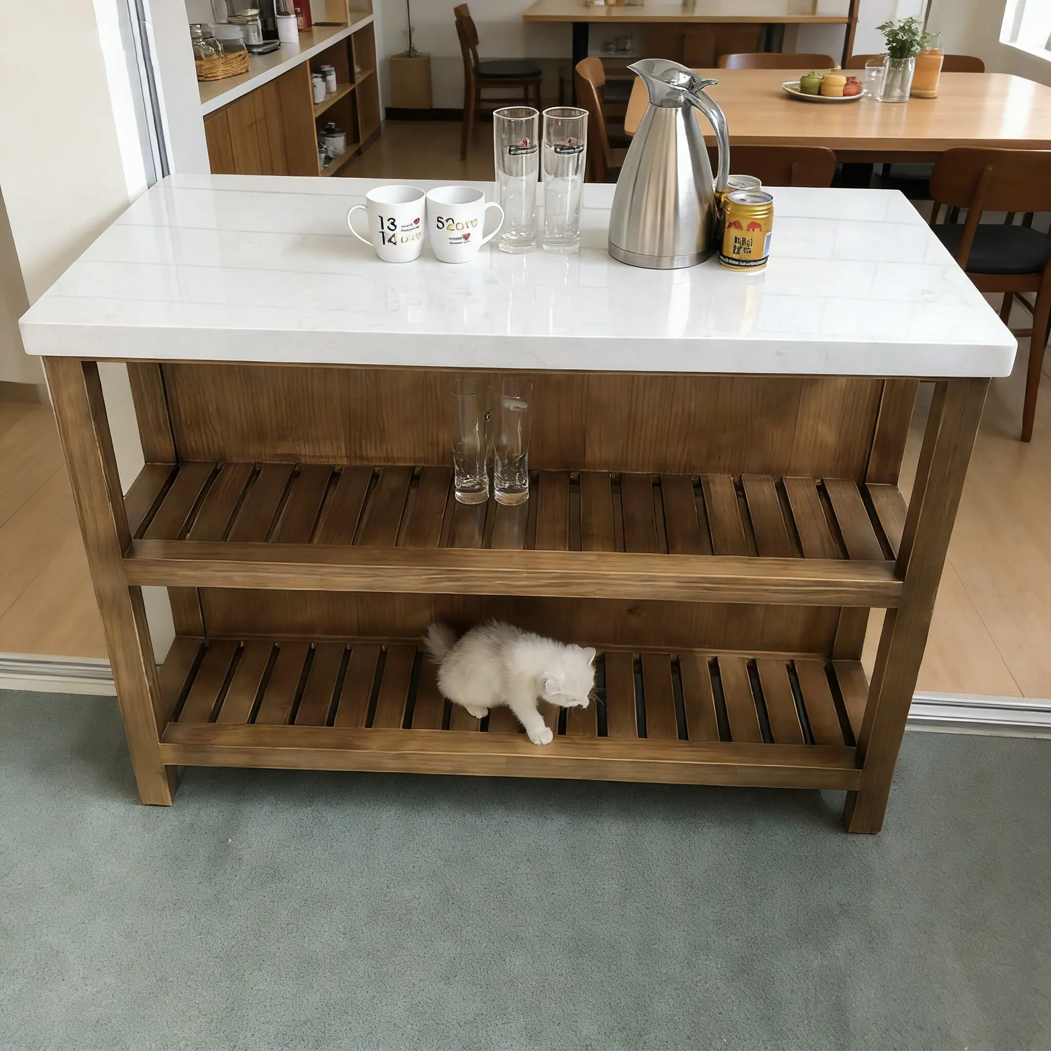 For kitchen island table solid wood removable dining table side cabinet bar  household cooking table operation