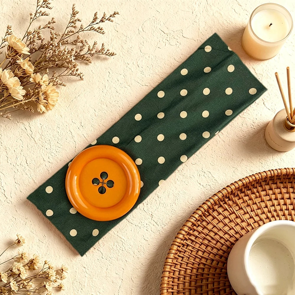 Mehrfarbiges Y2K Breites Kopfband mit Polka Dots, Elastisches Haarband mit Großen Kontrastfarben-Knöpfen, Weiches Haaraccessoire für Make-up, Alltag und Partys – Detail 5