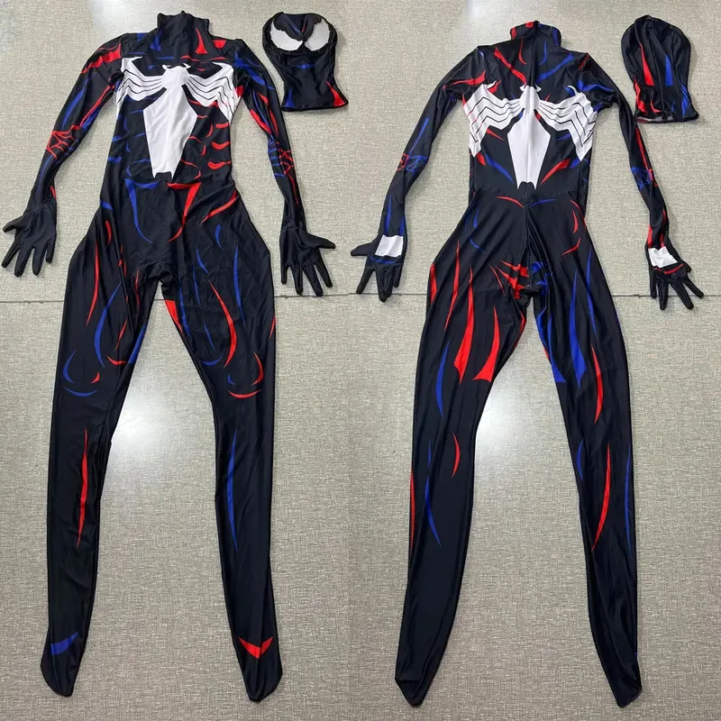 

Хэллоуин для взрослых Venom Symbiote Человек-паук супергерой косплей костюм полный боди Zentai вторая кожа мужской вечерние комбинезон