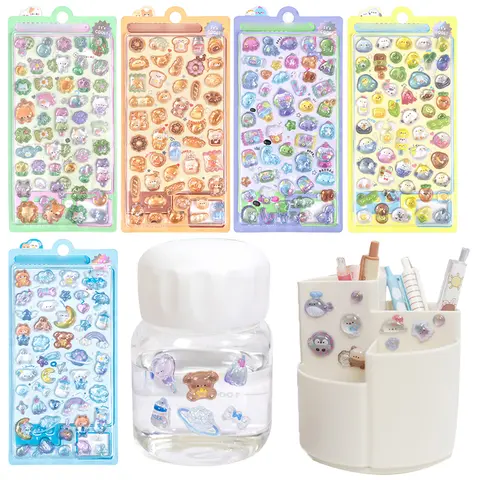 5장/팩 3D 만화 입체 스티커 다양한 스타일 3D 만화 입체 스티커 곰 고양이 강아지 병아리 DIY 크리스탈 젤리 패치 ZYF