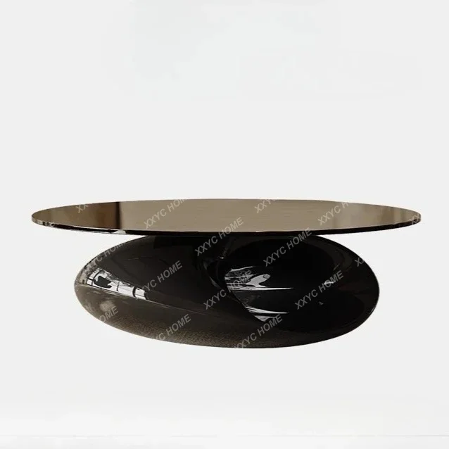 minimalist coffee table high-light paint round small apartment home living room tempered glass light luxury
