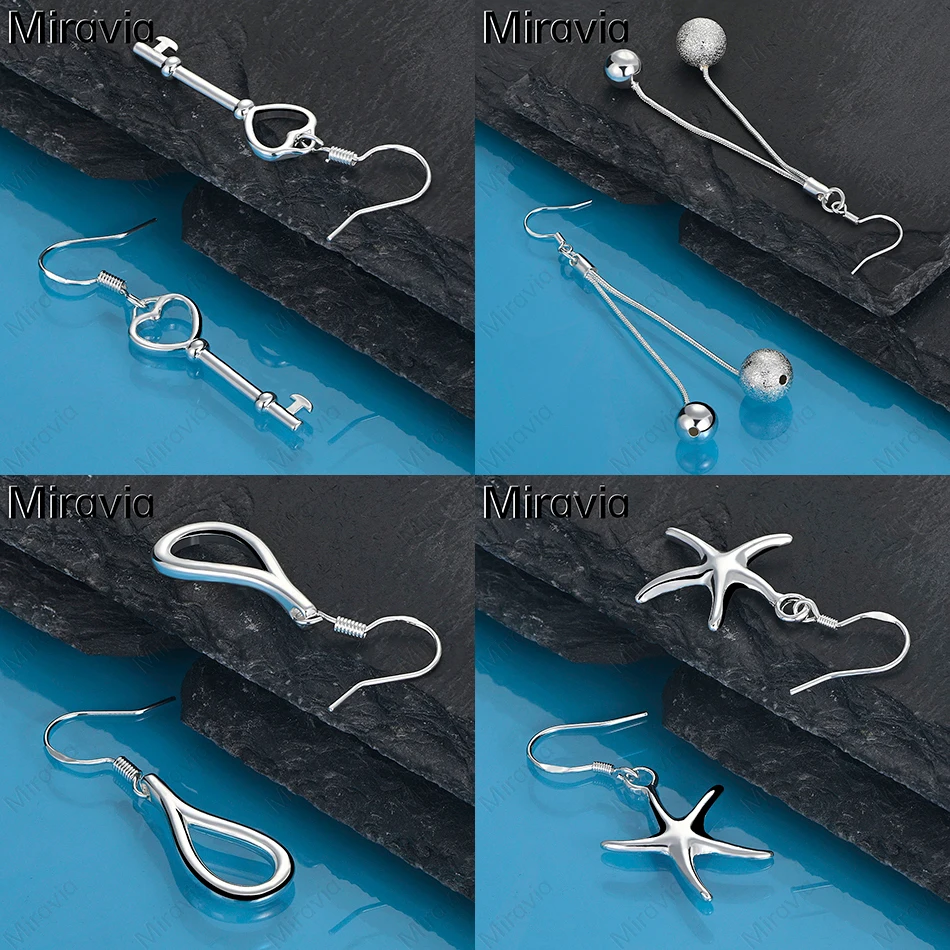 

Miravia 925 Sterling Silver Smooth Matte Beads Long Earrings Women's Versatile Unique Engagement Wedding Jewelry