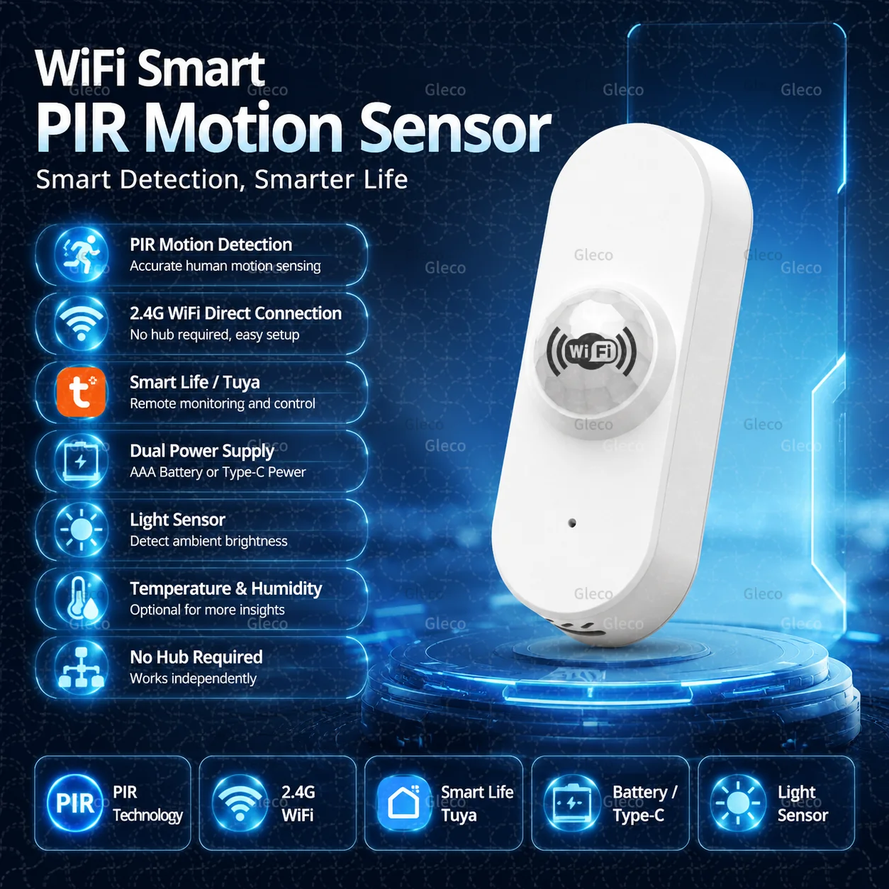 Smart Life Wifi PIR Human Motion Sensor TUYA Light Detector Thermometer Hygrometer For Security Alarm Smart Home Automation