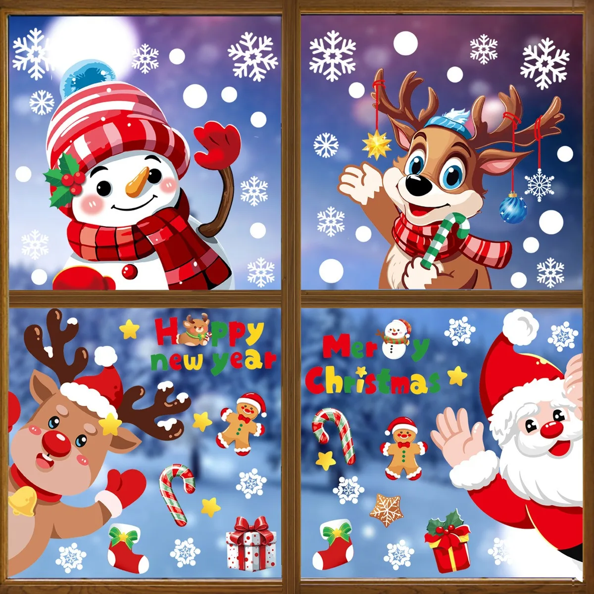 

Cartoon Christmas Wreath Gingerbread Man Santa Claus Glass Stickers Cute Snowman Elk Window Stickers Merry Christma Decor 2025