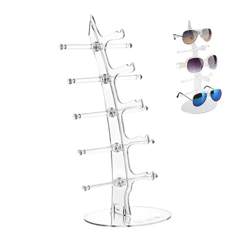 Acrylic Eyeglass Holder 5-tier Optical Glasses Organizer Stand Boat Arc Design Eyewear Holder Display Ski Goggles Storage Rack