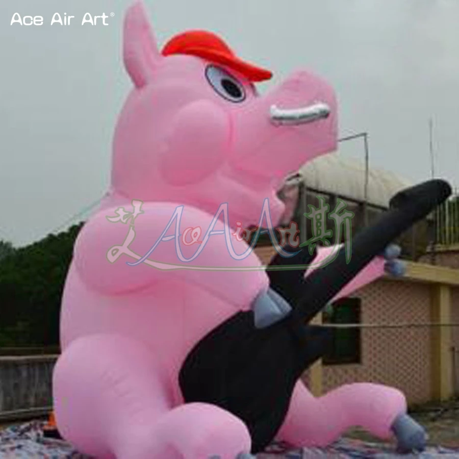 Inflatable Pink Pig Cartoon With Guitar , Inflatable Animal Ballon For Outdoor Advertising Exhibition Made By Ace Air Art