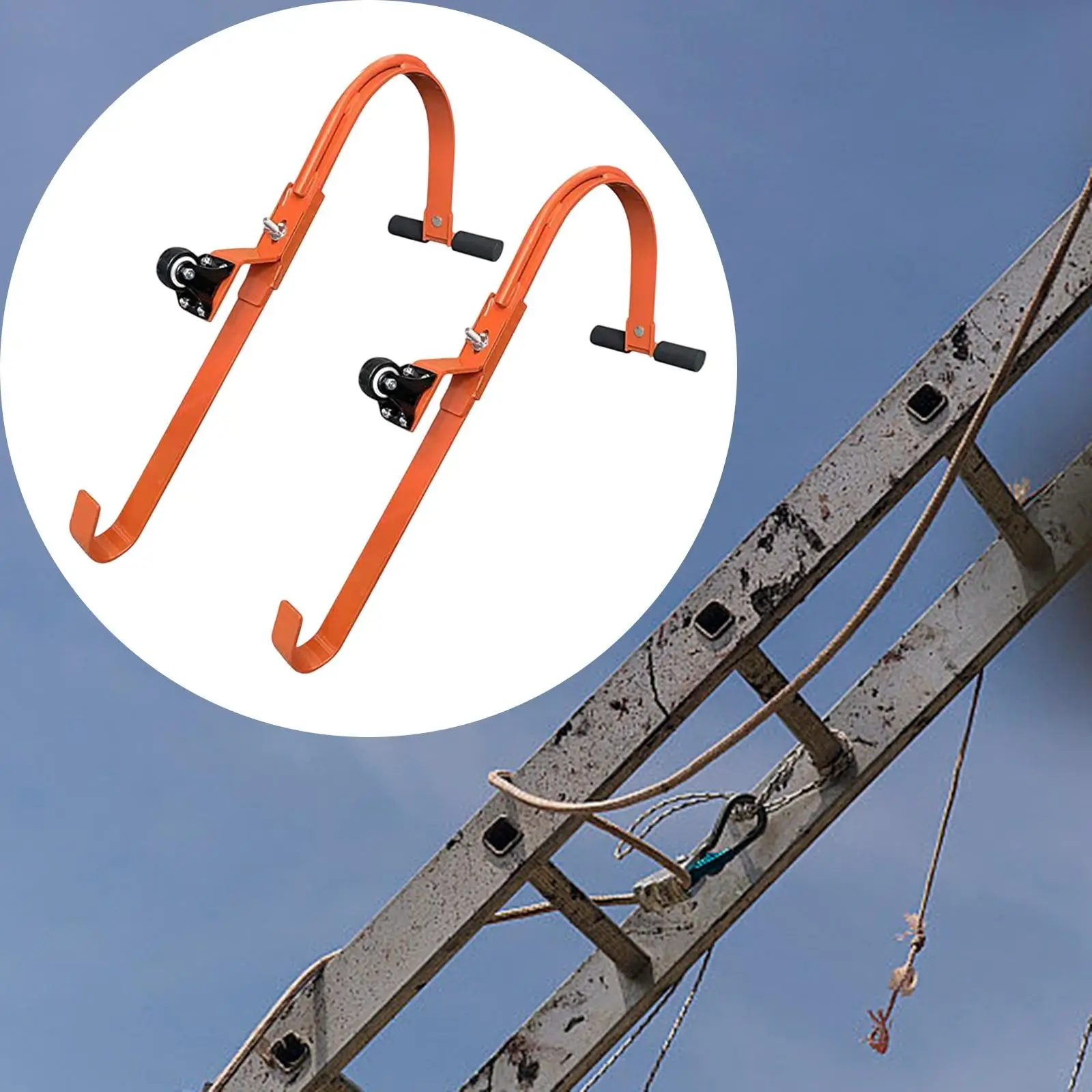 2Pcs Ladder Roof Hooks with Wheel High Strength Adjustable Holes Heavy Duty