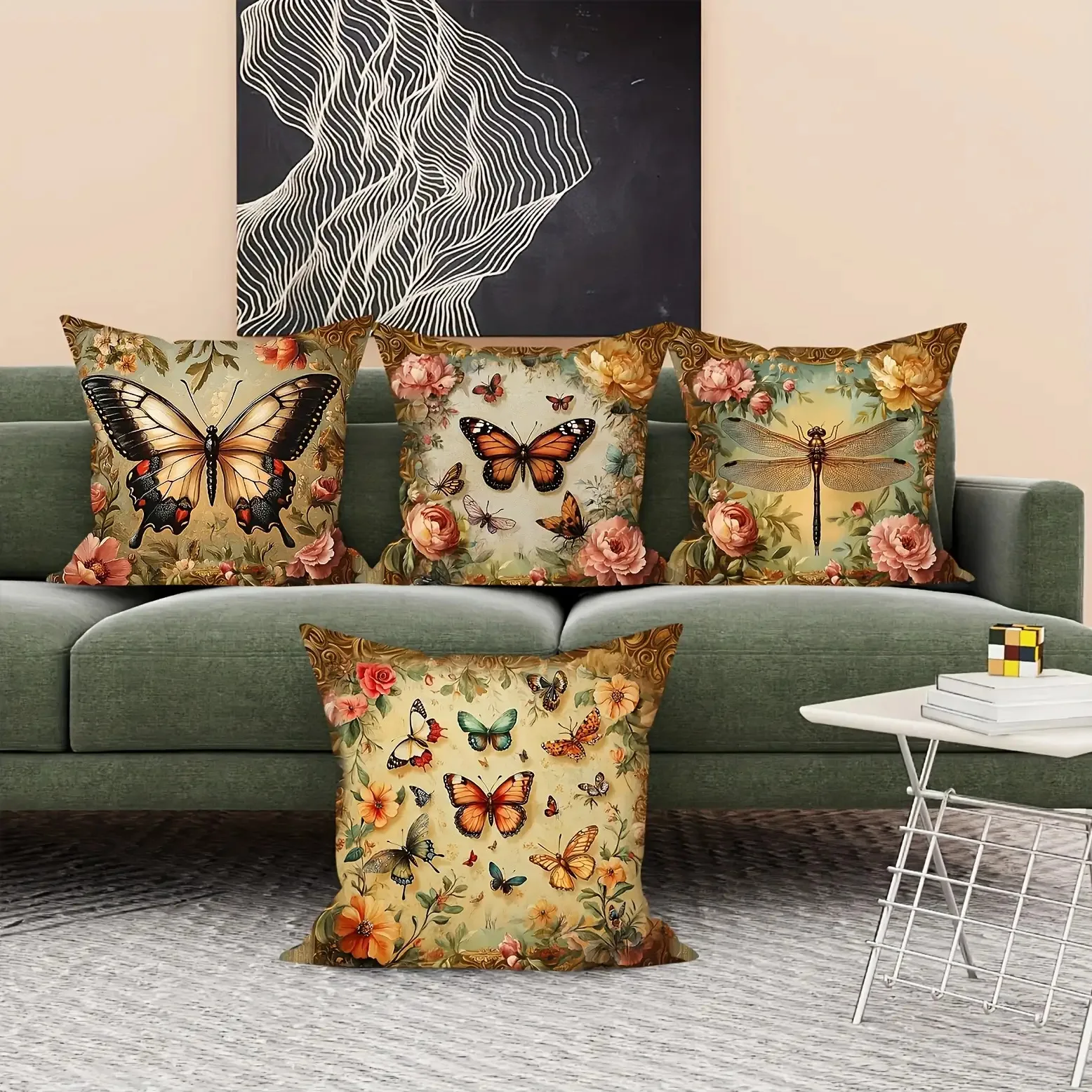 

Dragonflies butterflies flowers double-sided Printed pillow cover Short plush Suitable living bedrooms sofas throw cushion cover
