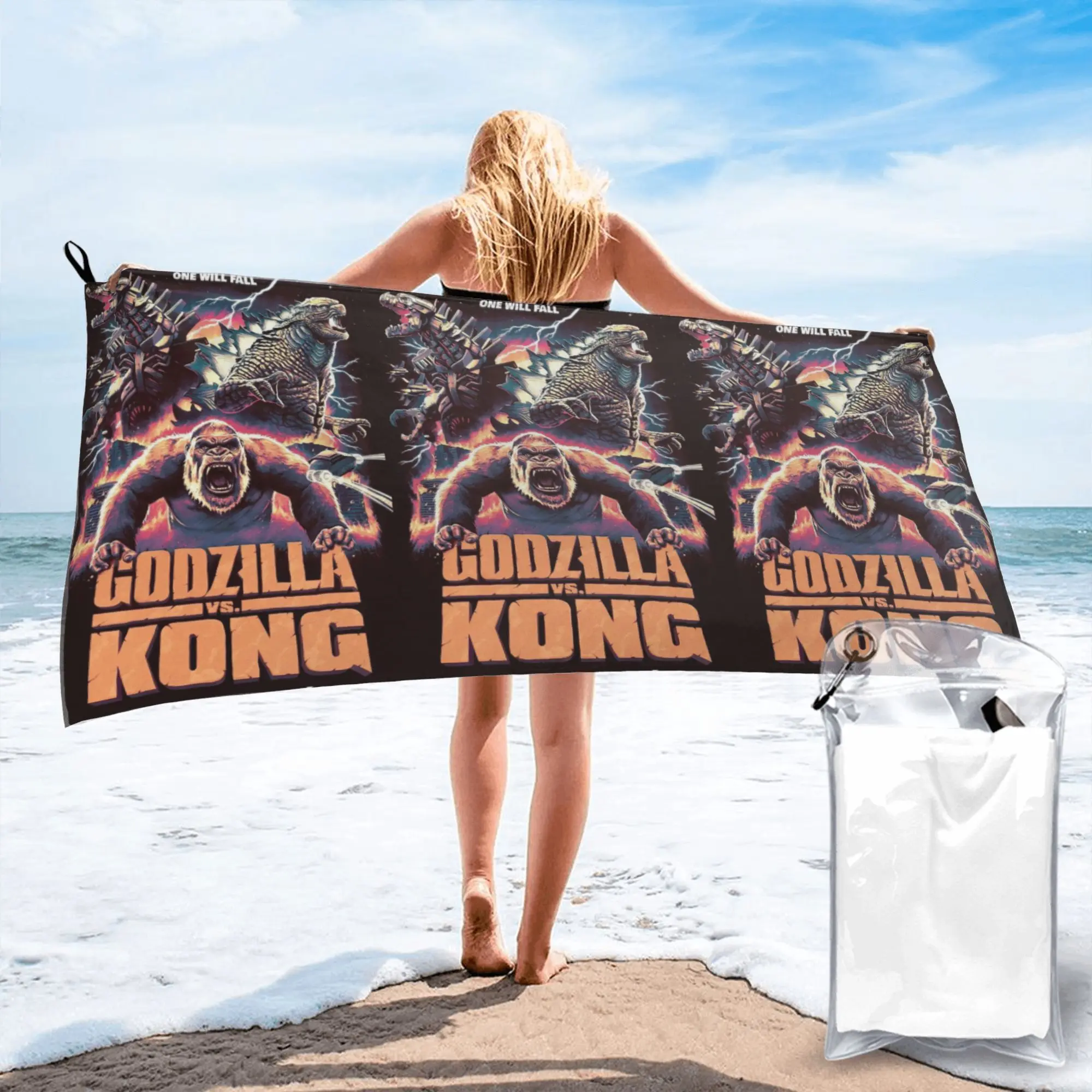 Godzillaed Minus One Half Face Movie Poster Monster King  Beach Towel Soft Microfiber Quick Dry Absorbent Quick Towels For Bath
