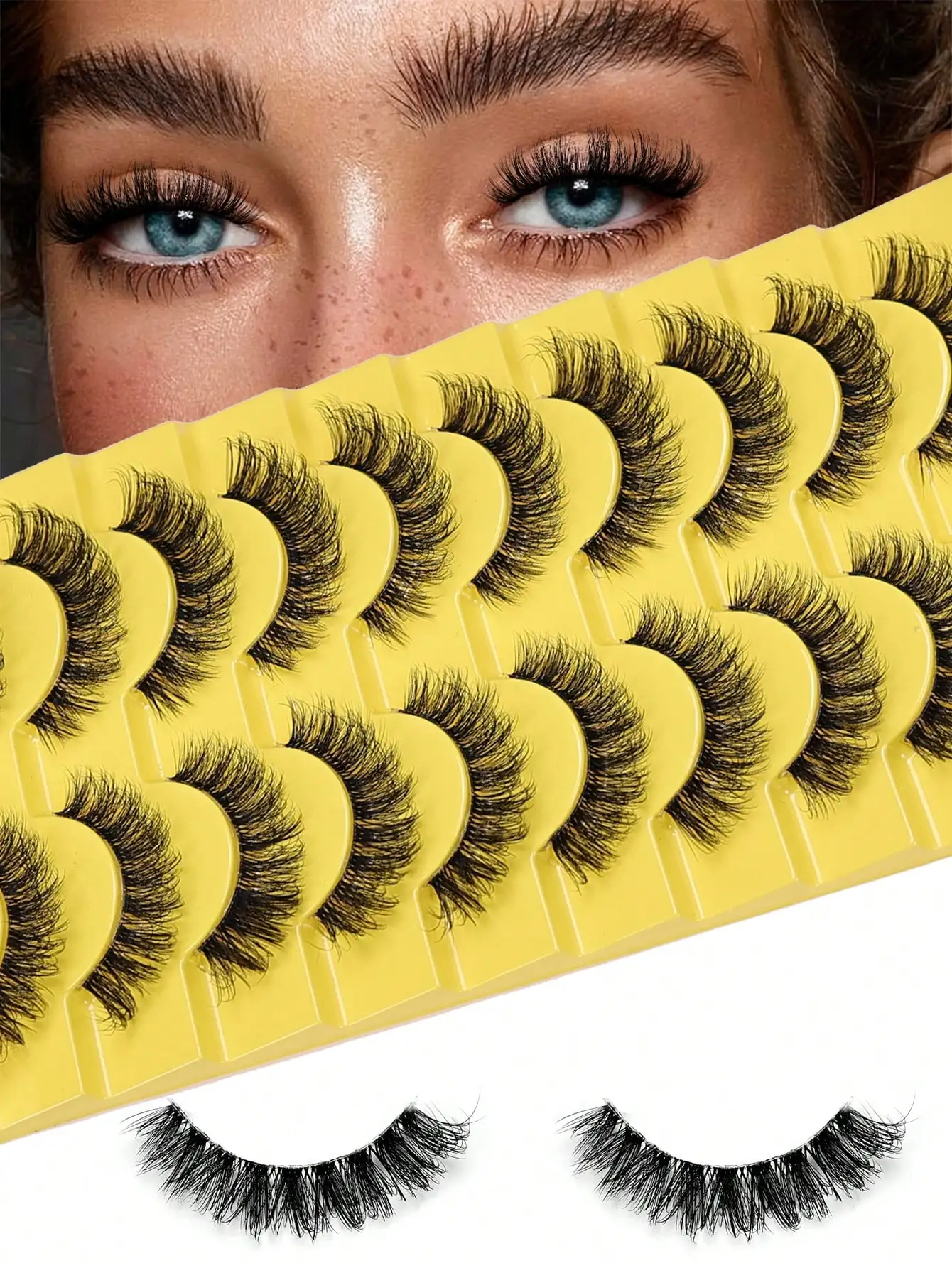 Natürliche, flauschige, wispy Wimpern, 3D-Volumen-Streifenwimpern, D-Curl, künstliche Wimpern mit transparentem Band, Augenwimpern – Detail 1