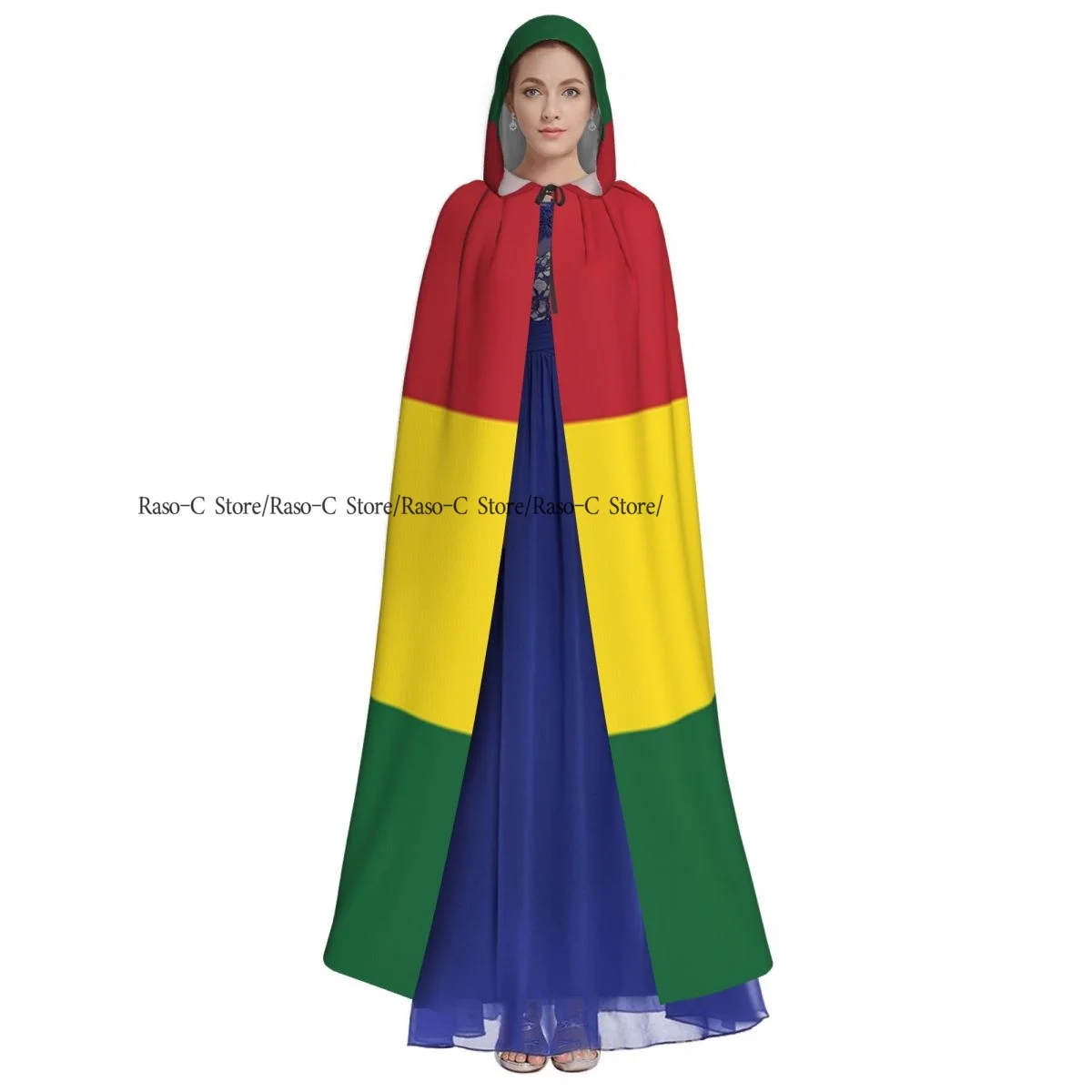 Adult Cloak Cape Hooded Jamaican Reggae Peace Caribbean Country Flag Medieval Costume Witch Wicca Vampire Purim Carnival Party