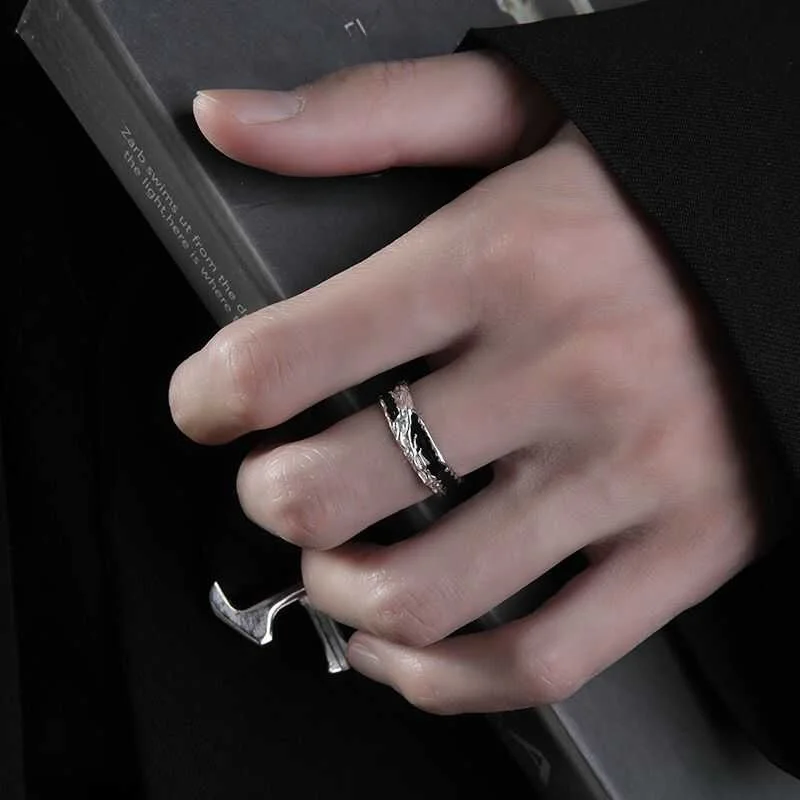 

Korean Japanese Pure Silver Ring for Men High-End Single Brand Non-Fading Self-Discipline Fashionable Minimalist Trendsetter