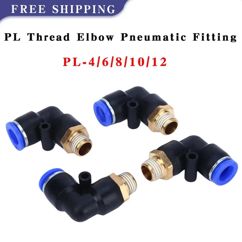 50/100 PCS PL Male Thread Pneumatic Fitting L Type 2 Way Right Angle Elbow Copper Hose Pneumatic Quick Connector PL-4/6/8/10/12