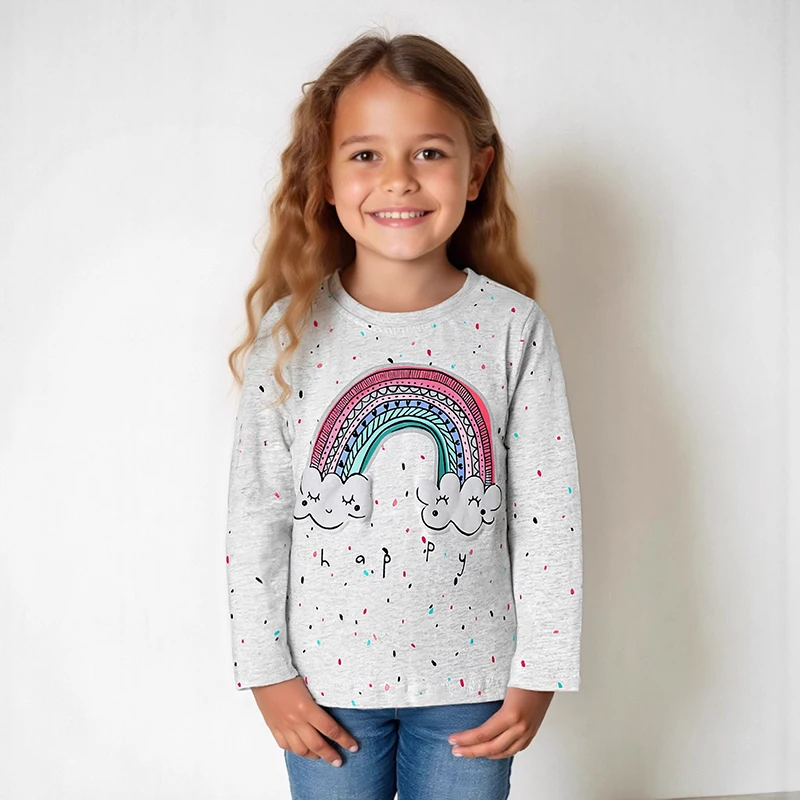 ملابس علوية للأطفال من Little maven ملابس علوية للخريف والربيع للفتيات من القطن لأزياء الأطفال الرضع برسوم كارتونية بألوان قوس قزح وأكمام طويلة