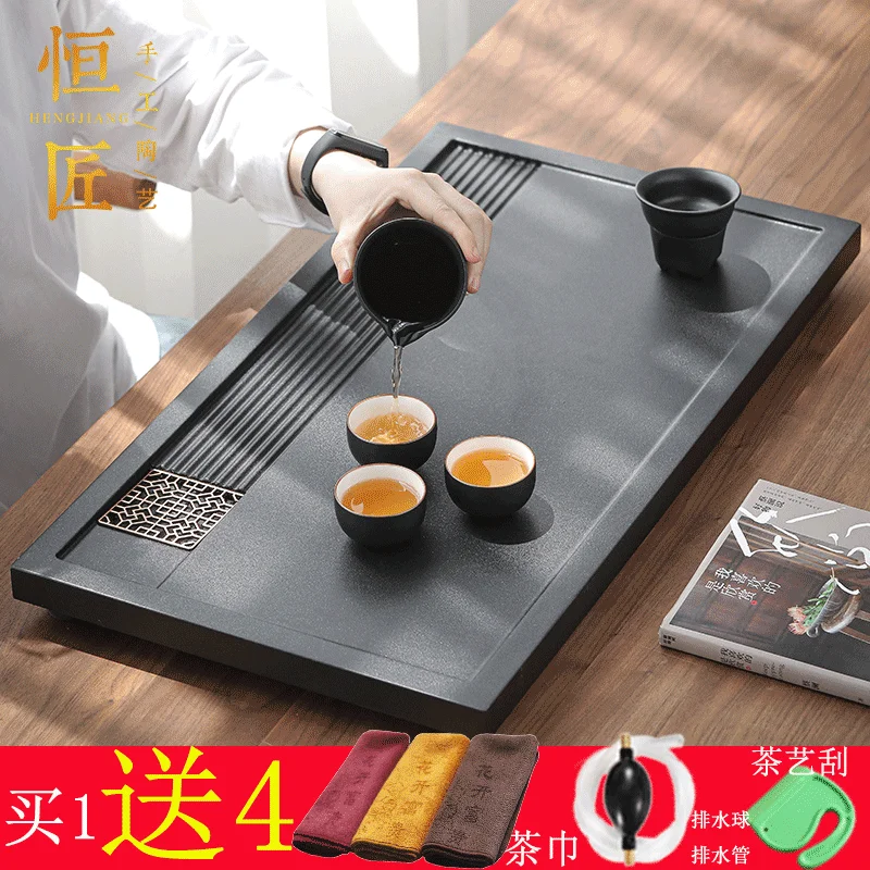 Kung Fu tea set solid wood tray Japanese-style household simple dry brewing tea table water storage and drainage sea