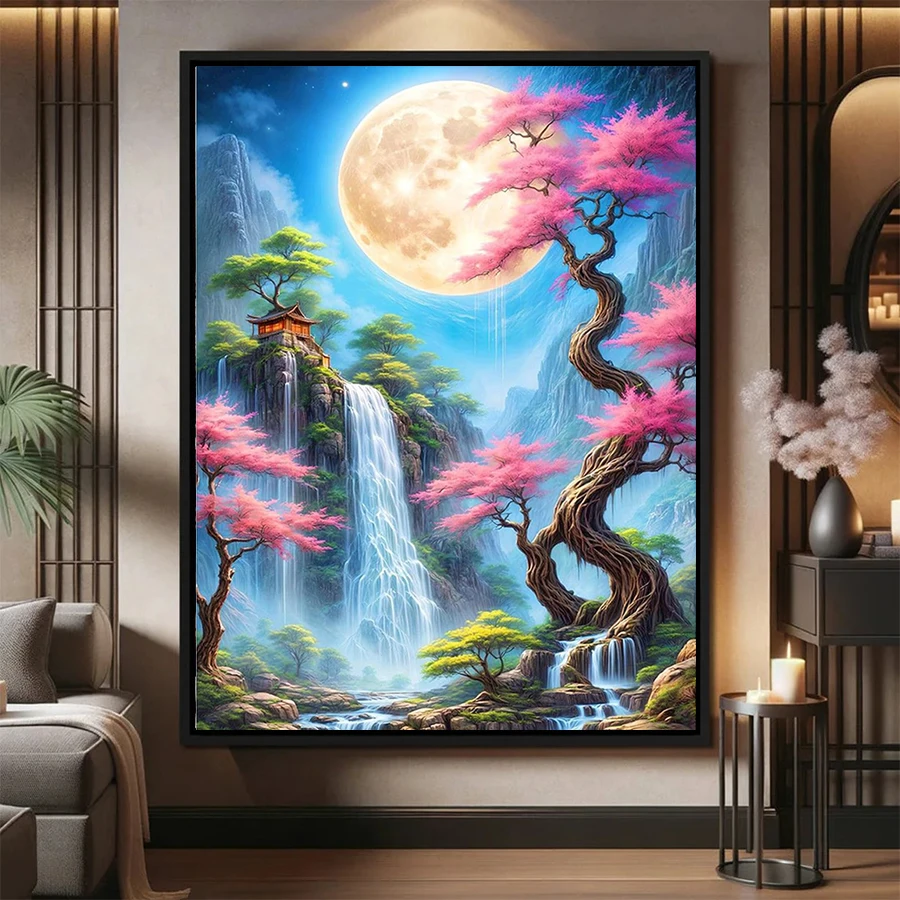 

DIY Diamond Painting Kit New Fantasy Moon Tree Waterfall Landscape Diamond Mosaic Full Drill Embroidery Handmade Hobby