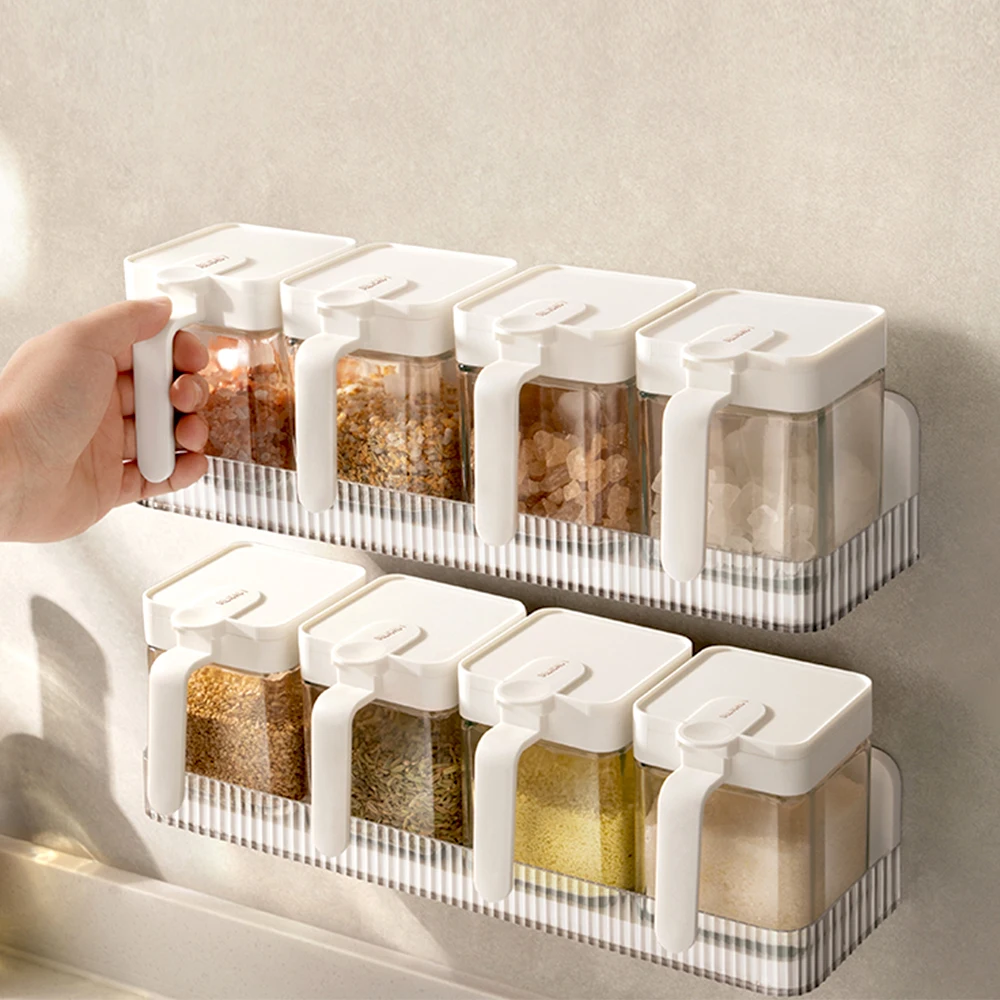 

Wall Mounted Spice Rack Organizer Without Drilling Spice Shelf Space Saving Cabinet for Spice Jars Storage Kitchen Accessories