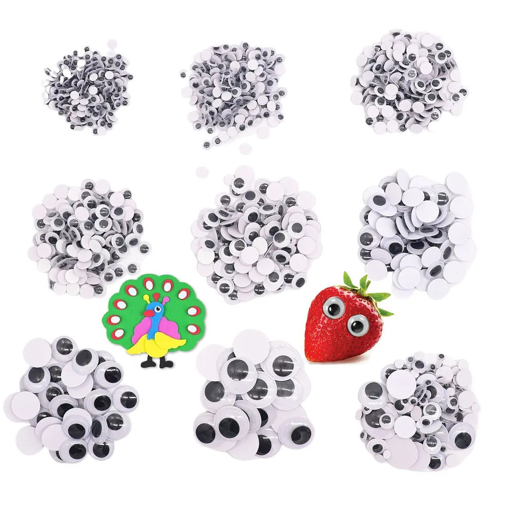 Black White Colored Wiggle Googly Eyes 6mm-25mm Wobbly Eyes with Self Adhesive Sticker for DIY Craft Supplies for Decoration