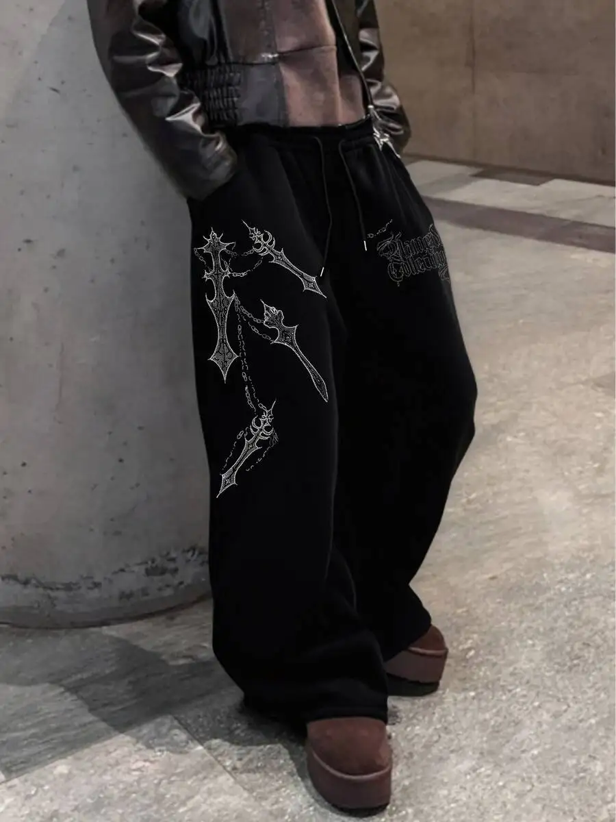 

Chain Print Straight Leg Sweatpants Loose Fit Unisex Streetwear Joggers