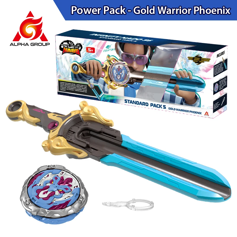 INFINITY NADO Trottola In Metallo Con Lancia-spade Illuminato, Set Da Battaglia Per Bambini 5-10 Anni, Fury Wave Dragon Blu