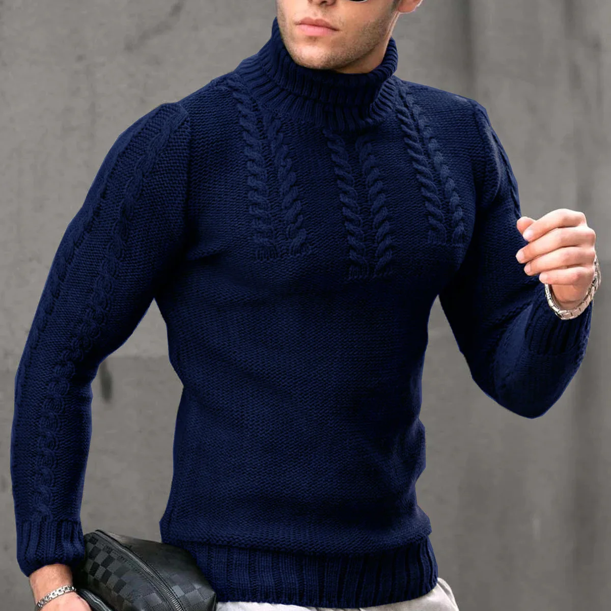 Autumn Winter New Men\'s Black Sweater Men\'s High Collar Long sleeved Knitted Shirt Warm Pullover Sweater Men\'s Blue Knitwear