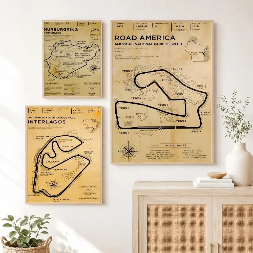 Classic Retor N-Nurburgring Circuit Poster Self Adhesive Wall Art Decor for Bedroom Living Room Office Home Decor Gift