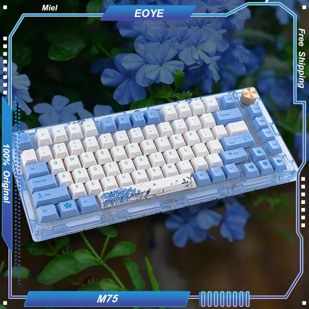 

Miel M75 Blue Flurry Acrylic Tri-mode Mechanical Keyboard VIA Gasket Wireless Bluetooth 2.4G Type-c Hot Swap 75% Layout RGB Knob