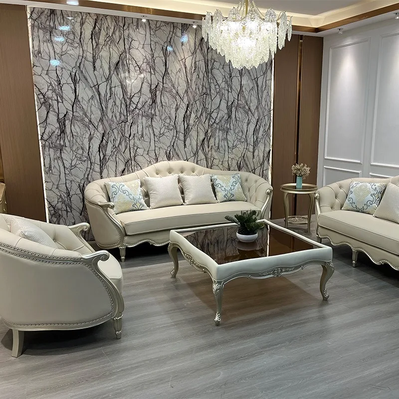 Sofa French fabric living room solid wood sofa combination European high-end engraved sofa