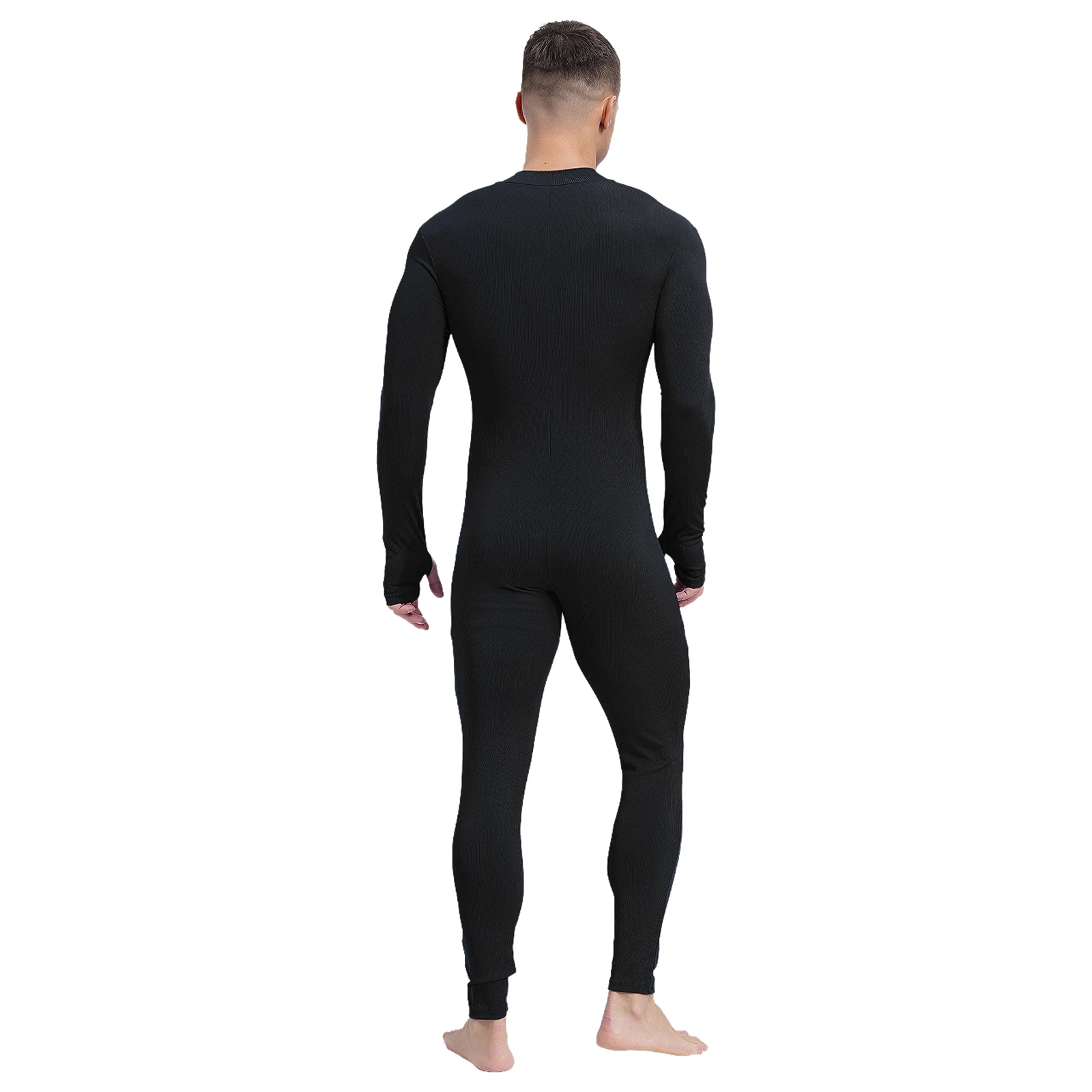 Mens Athletic Dance Jumpsuit Mock Neck Long Sleeve Long Pants Front Zipper Rompers Unitard for Sports Gymnastics Workout Yoga