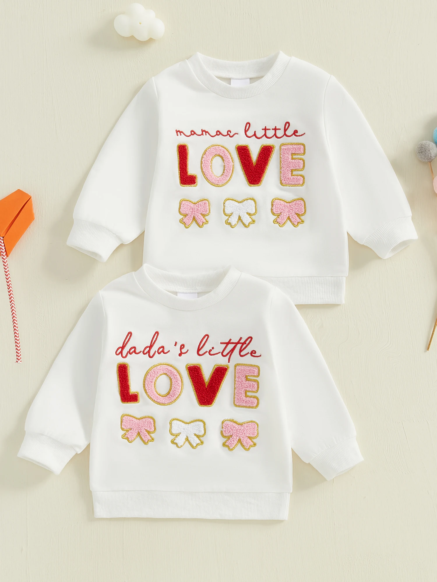 Toddler Girls Boys Sweatshirts Bowknot Letter Embroidered Long Sleeve Kids Pullovers Valentine's Day Clothes Spring Tops