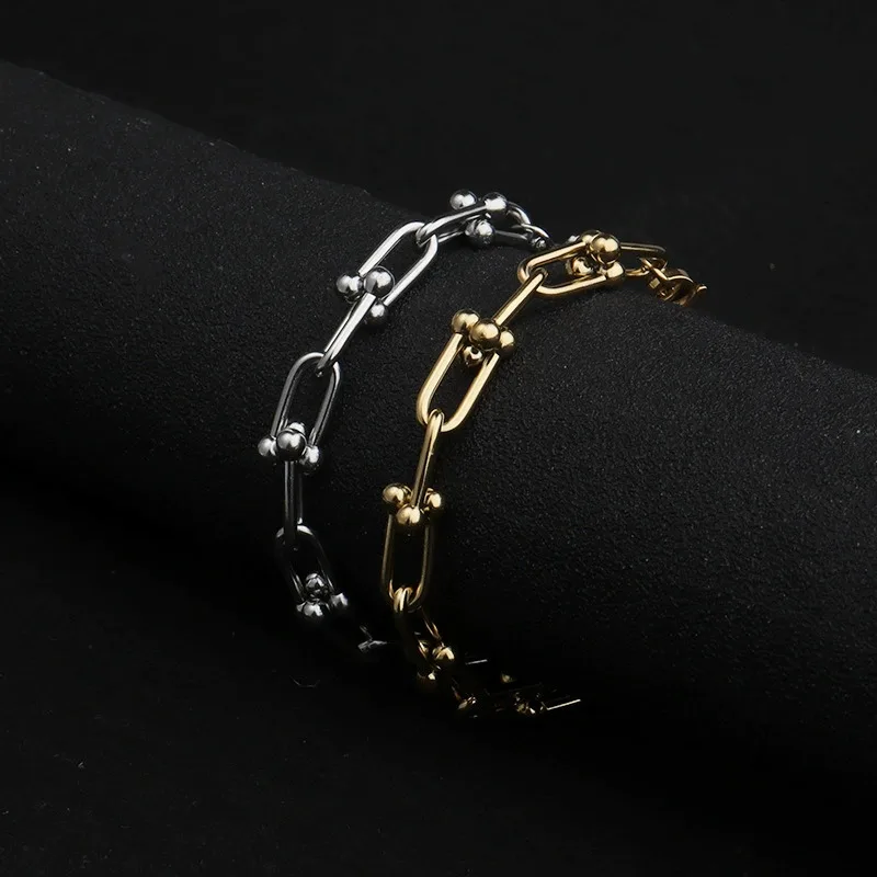 Paperclip Link Bead Bracelet Hip Hop Street Trend Style Men Women Couple Party Daily Stackable Statement Gift Wrist Jewelry
