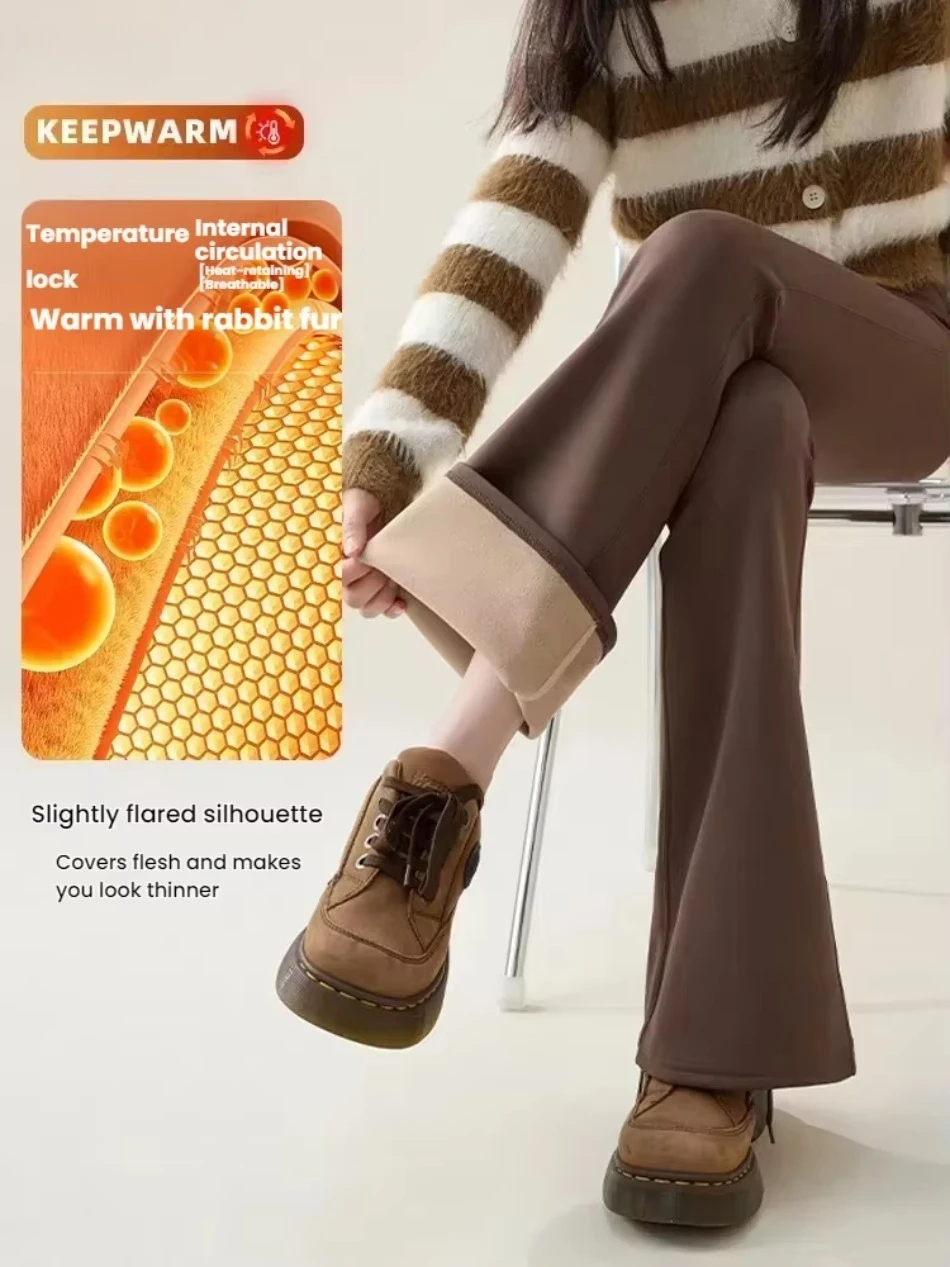 Winter-Leggings mit hoher Taille und ausgestelltem Bein für Damen, mit Fleece-Futter, Bauchkontrolle, Po-Lifting-Effekt, Yoga-Hose, dehnbare Freizeithose, Damenbekleidung – Detail 1