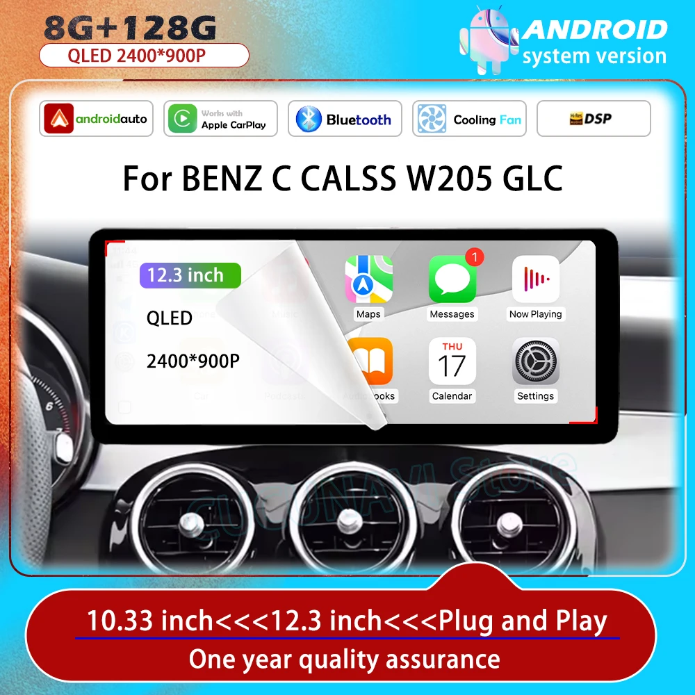 

Android for BENZ C CALSS W205 GLC 2015 - 2018 Intelligent System Car Video Multimedia Player GPS Navigation 4G QLED HD Screen BT