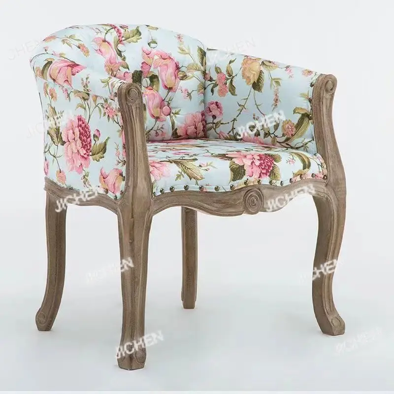 JC Solid Wood Dining Chairs Retro American Vintage Farmhouse Dining Armchairs Living Room Home Use Single Seat Sofa Chairs
