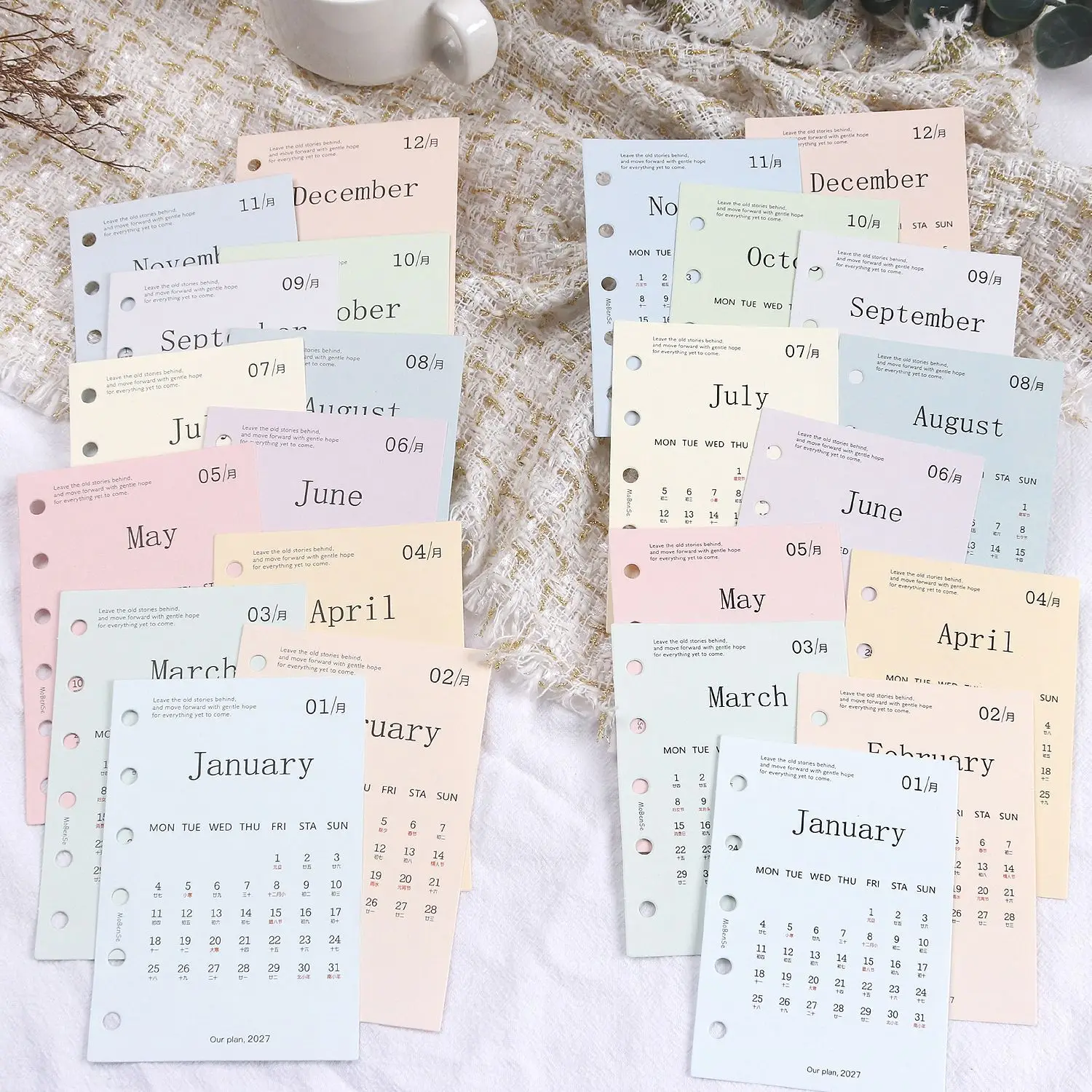 2027 M5A7 Monthly Calendar Inner Pages Colorful Loose-Leaf Inner Core Calendar Monthly Check-in Plan Material 12 Sheets