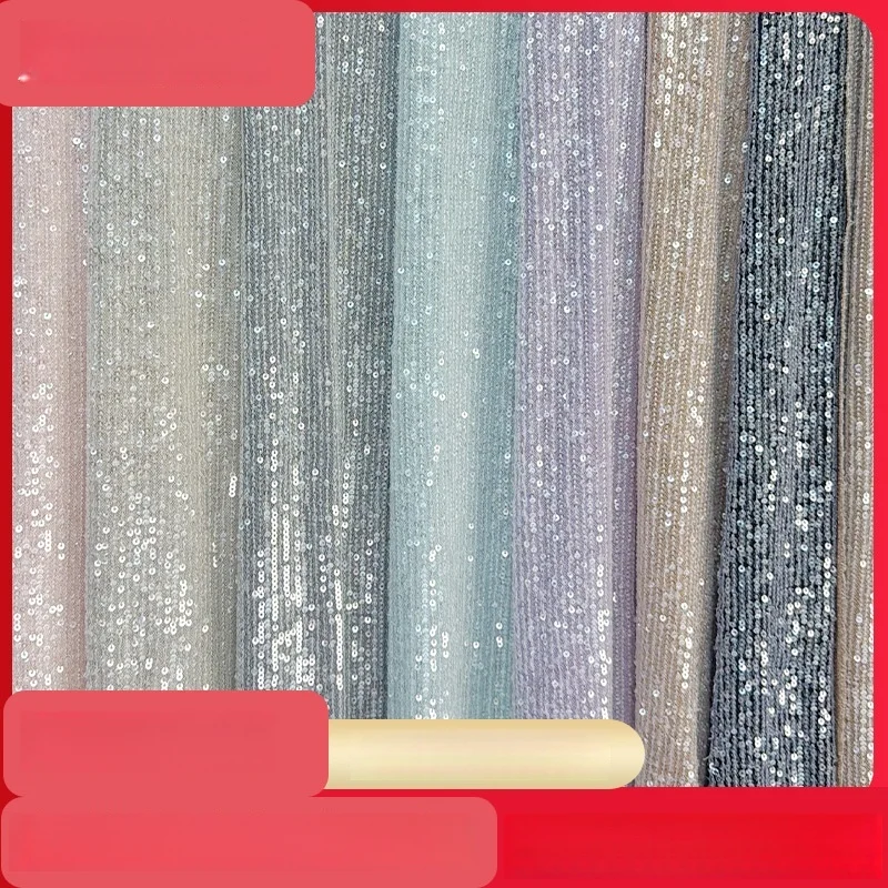 3mm Double-Layer Sequined Fabric Crystal Glass Beaded Striped Mesh Fabric Sequin Lace Fabric for Evening Dress Gown Material