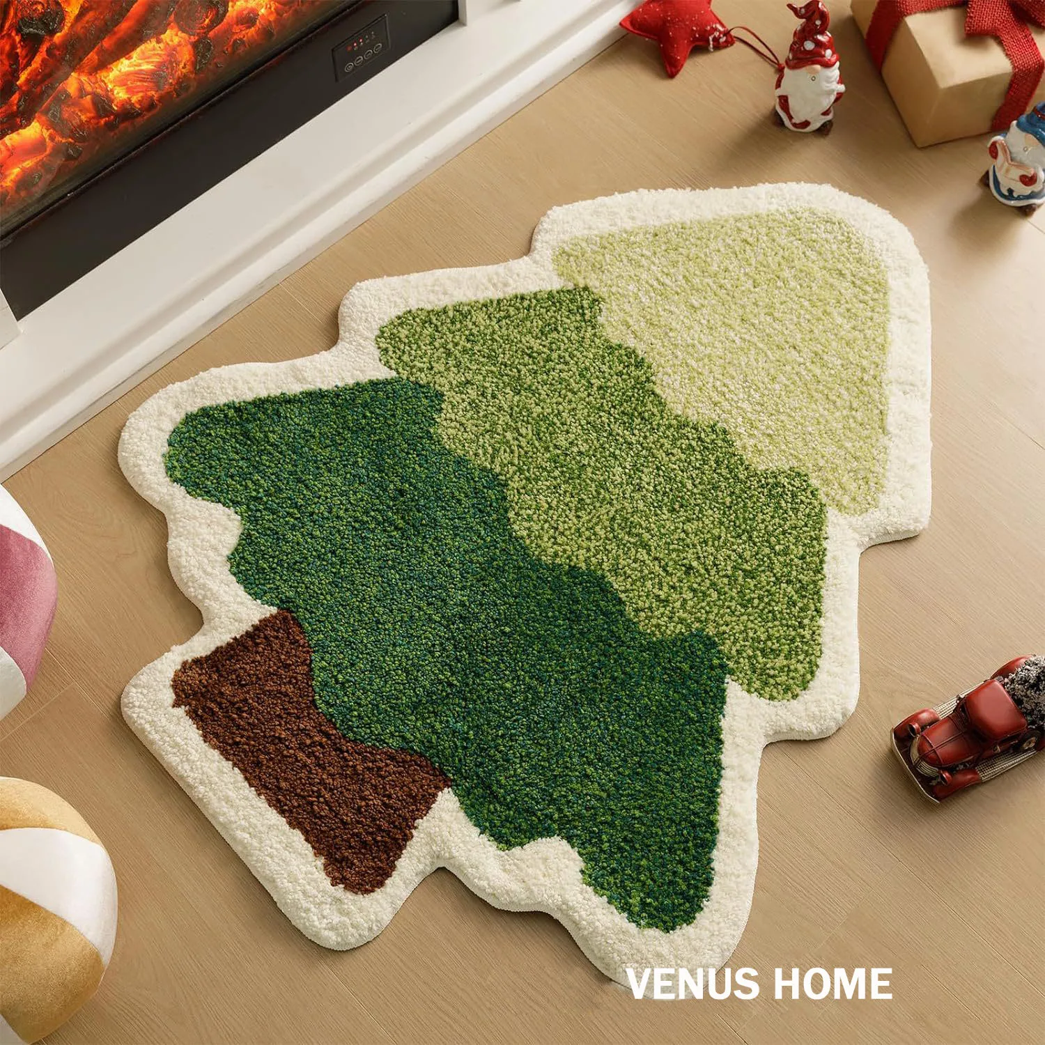 Christmas Tree Bathroom Rugs for Living Room Green Rug Absorbent Washable Bath Mat Shower Non-Slip Soft Thick Durable Bathtub