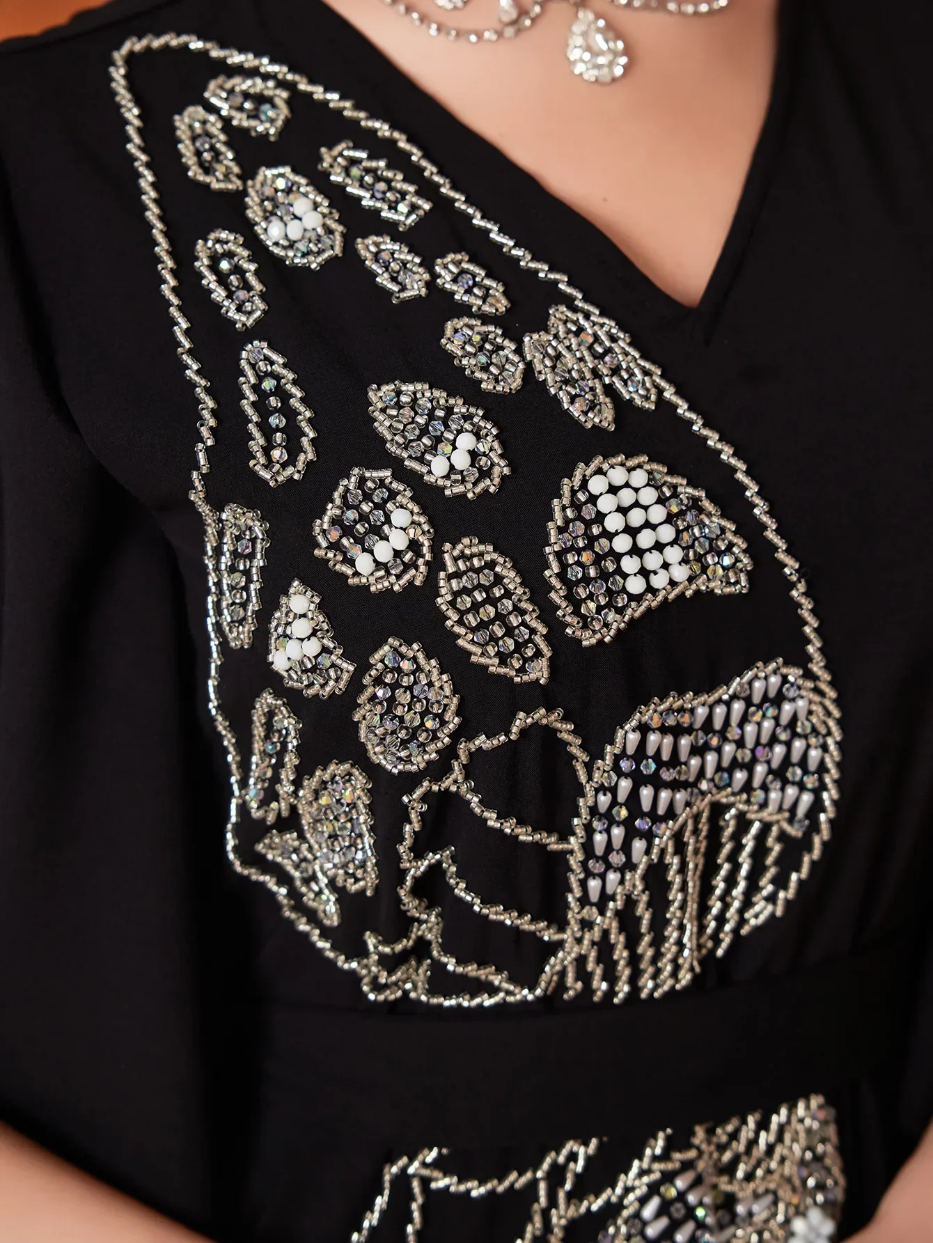 Eid hand-stitched Women Dress Abaya Beads Embroidery Dresses Bat Sleeve Vestidos Largos Party Caftan Jalabiya Ramadan Long Robe